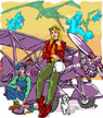 female pilot and biplane